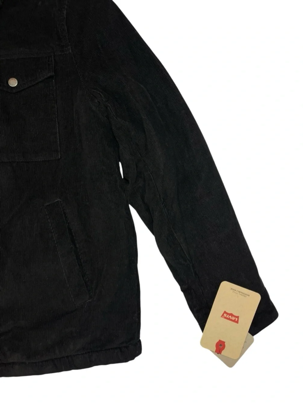 ⚡️SOLD⚡️Levi's Black Sherpa Corduroy Jean Jacket Bomber Coat - Picture 11 of 16